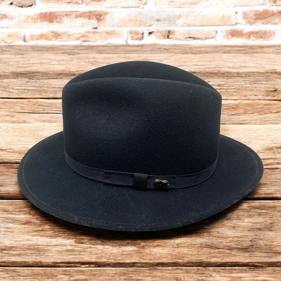 Vintage Country Gentleman Lite Felt 100% Wool Black Fedora Hat Sz M USA Gangster